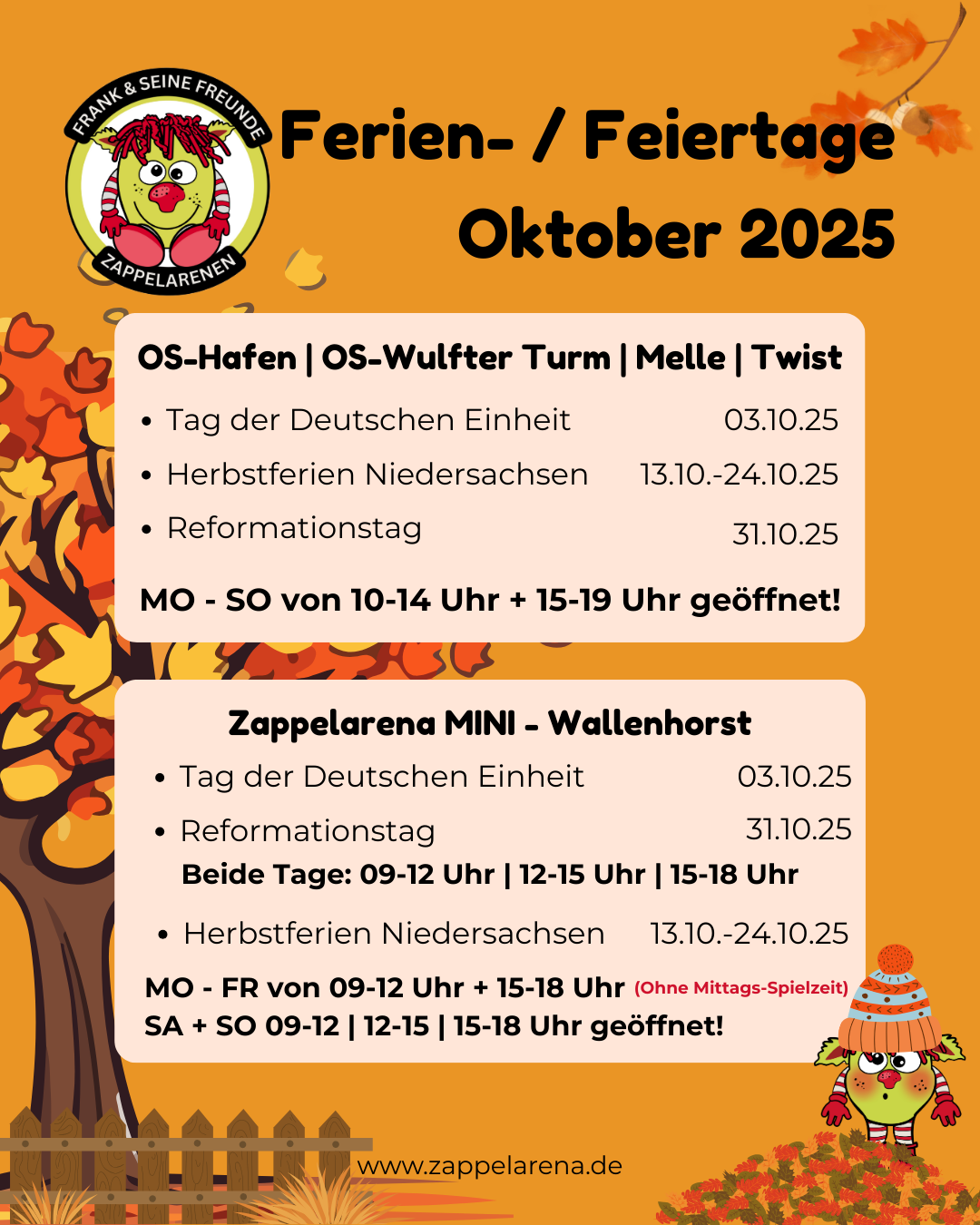 Ferien-/Feiertage Oktober 2025